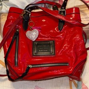 Nine West Shiny Red Backpack with Black Accents